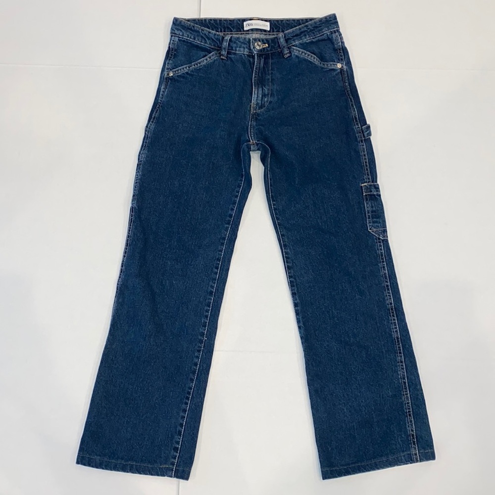 Zara Dark Blue Straight-Leg Carpenter Jeans